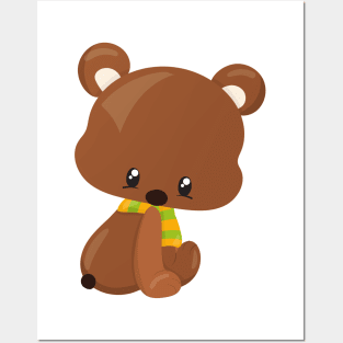 Cute Bear, Little Bear, Baby Bear, Bear With Scarf Posters and Art